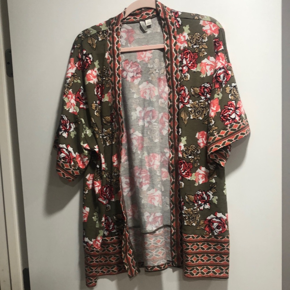 Cato Floral Kimono - Olive and Red